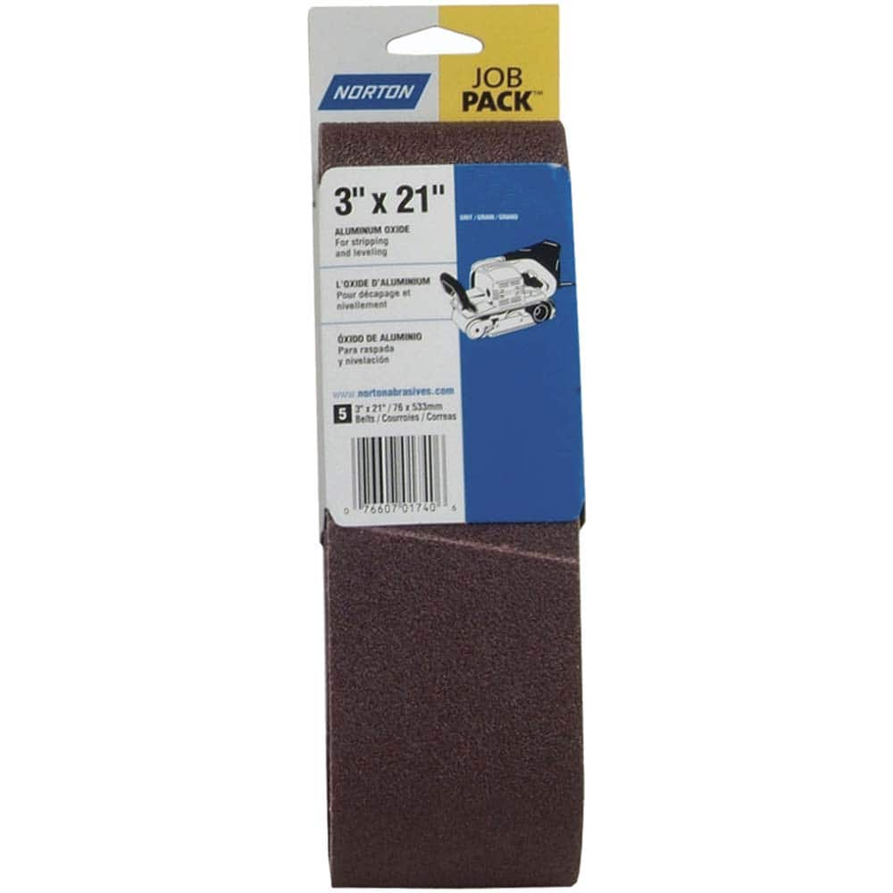 Norton - 3" Wide x 21" OAL, 120 Grit, Aluminum Oxide Abrasive Belt - Caliber Tooling