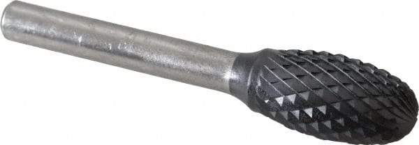 SGS Pro - 1/2" Cut Diam, 1/4" Shank Diam, Oval Head Double Cut Burr - Carbide, Radius End, 7/8" LOC, 2-5/8" OAL - Caliber Tooling