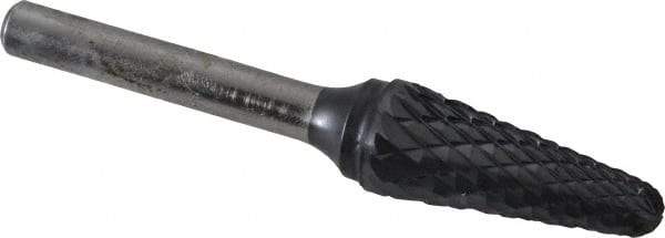 SGS Pro - 1/2" Cut Diam, 1/4" Shank Diam, Taper Head Double Cut Burr - Carbide, Radius End, 1-1/8" LOC, 3" OAL - Caliber Tooling