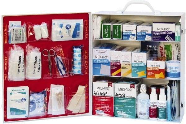 Medique - 1,100 Piece, 100 Person, Industrial First Aid Kit - 13-3/4" Wide x 16-1/4" Deep x 5-1/2" High, Metal Cabinet - Caliber Tooling