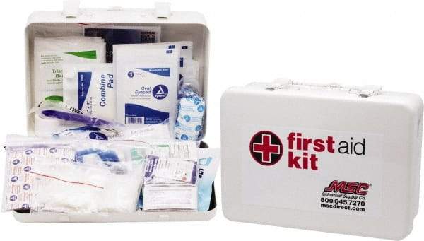 Medique - 100 Piece, 10 Person, Industrial First Aid Kit - 11" Wide x 7-1/2" Deep x 2-1/2" High, Metal Case - Caliber Tooling