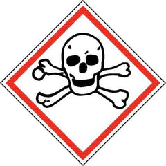 NMC - Hazardous Materials Label, Header: Toxic Warning - Legend: GHS - Graphic, English, Black & Red, 2" Long x 2" High, No Coating - Caliber Tooling