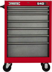 Proto - 7 Drawer Steel Tool Roller Cabinet - 27" Wide x 52" High x 18" Deep, Ball Bearing Drawer Slides, Safety Red/Gray - Caliber Tooling