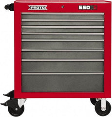 Proto - 8 Drawer 15,134 Lb Capacity Steel Tool Roller Cabinet - 34" Wide x 41" High x 25-1/4" Deep, Ball Bearing Drawer Slides, Safety Red/Gray - Caliber Tooling