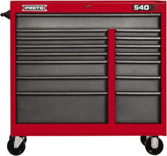 Proto - 15 Drawer Mobile Workstation - 41" Wide x 18" Deep x 42" High, Steel, Safety Red & Gray - Caliber Tooling