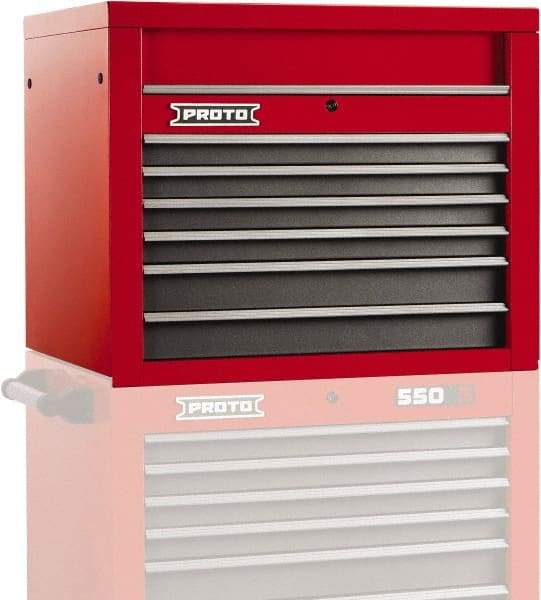 Proto - 6 Drawer Top Tool Chest - 34" Wide x 25-1/4" Deep x 27" High, Steel, Safety Red/Gray - Caliber Tooling