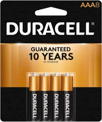 Duracell - Size AAA, Alkaline, 8 Pack, Standard Battery - 1.5 Volts, Button Tab Terminal, LR03, ANSI 24A Regulated - Caliber Tooling