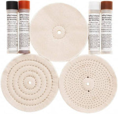 Value Collection - 6" Diam Loose Sewn, Cushion Sewn Buffing Wheel Set - 1/2" Arbor Hole - Caliber Tooling