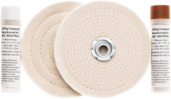 Value Collection - 6" Diam Cushion Sewn, Spiral Sewn Buffing Wheel Set - 1/2 & 7/8" Arbor Hole - Caliber Tooling