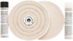 Value Collection - 6" Diam Cushion Sewn, Spiral Sewn Buffing Wheel Set - 1/2 & 7/8" Arbor Hole - Caliber Tooling