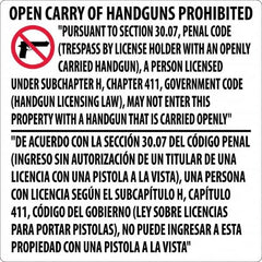 NMC - "Open Carry of Handguns Prohibited", 24" Long x 24" Wide, Rigid Plastic Safety Sign - Square, 0.05" Thick, Use for Accident Prevention - Caliber Tooling