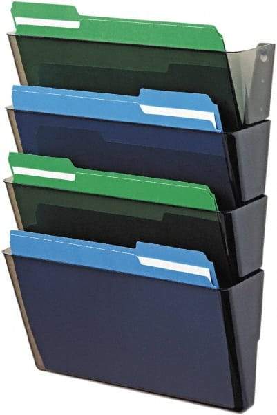 Deflect-o - 13" Wide x 7" High x 4" Deep Plastic Wall File - 4 Compartments, Smoke - Caliber Tooling