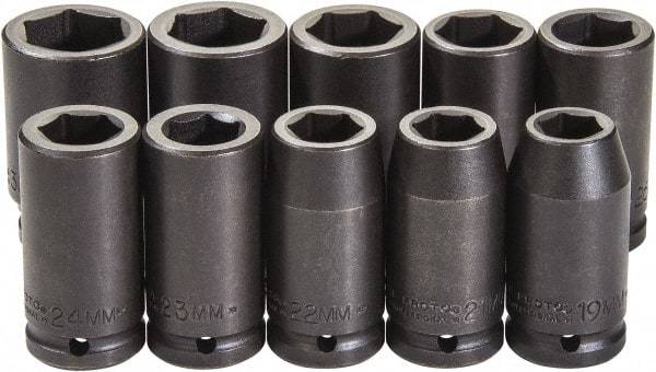 Proto - 10 Piece 3/4" Drive Black Finish Deep Well Impact Socket Set - 6 Points, 19mm to 33mm Range, Metric Measurement Standard - Caliber Tooling