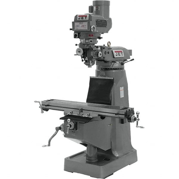 Jet - 9" Table Width x 49" Table Length, Variable Speed Pulley Control, 3 Phase Knee Milling Machine - R8 Spindle Taper, 3 hp - Caliber Tooling