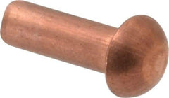 Made in USA - 1/8" Body Diam, Round Copper Solid Rivet - 3/8" Length Under Head - Caliber Tooling