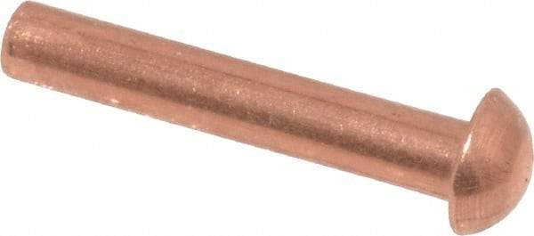 Made in USA - 1/8" Body Diam, Round Copper Solid Rivet - 3/4" Length Under Head - Caliber Tooling