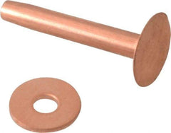 Made in USA - #10 Wire Body Diam, Flat Copper Belt Rivet with Washer - 1" Length Under Head, 7/16" Head Diam - Caliber Tooling