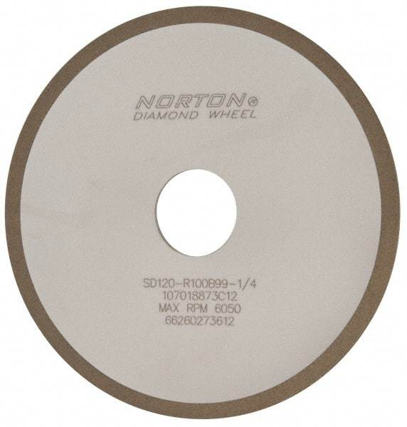 Norton - 6" Diam x 1-1/4" Hole x 1/8" Thick, 120 Grit Surface Grinding Wheel - Diamond, Type 1A1, Fine Grade, Resinoid Bond - Caliber Tooling