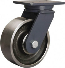 Hamilton - 8" Diam x 3" Wide x 10-1/2" OAH Top Plate Mount Swivel Caster - Forged Steel, 3,500 Lb Capacity, Precision Ball Bearing, 5-1/4 x 7-1/4" Plate - Caliber Tooling