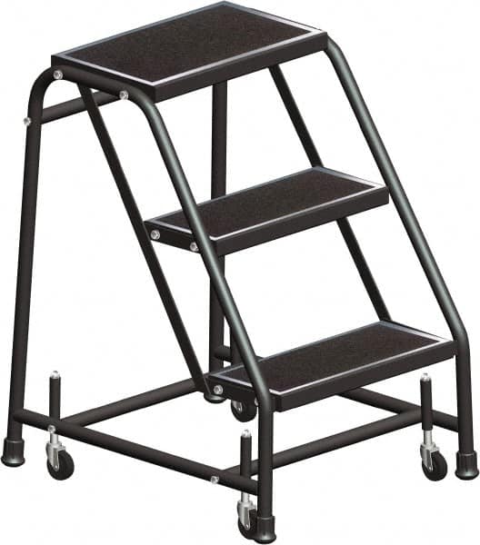 Ballymore - 28" 3 Step Ladder - Rolling Safety Ladder, 450 Lb Capacity, 28-1/2" Platform Height, 30" Base Width x 25" Base Depth, Perforated Tread - Caliber Tooling