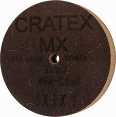 Cratex - 3" Diam x 1/4" Hole x 1/2" Thick, 54 Grit Surface Grinding Wheel - Aluminum Oxide, Type 1, Coarse Grade, 18,080 Max RPM, No Recess - Caliber Tooling