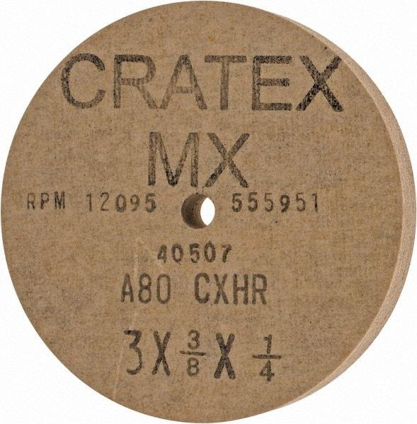 Cratex - 3" Diam x 1/4" Hole x 3/8" Thick, 80 Grit Surface Grinding Wheel - Aluminum Oxide, Type 1, Medium Grade, 12,095 Max RPM, No Recess - Caliber Tooling