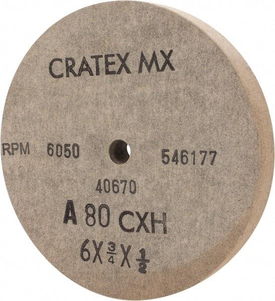 Cratex - 6" Diam x 1/2" Hole x 3/4" Thick, 80 Grit Surface Grinding Wheel - Aluminum Oxide, Type 1, Medium Grade, 6,050 Max RPM, No Recess - Caliber Tooling