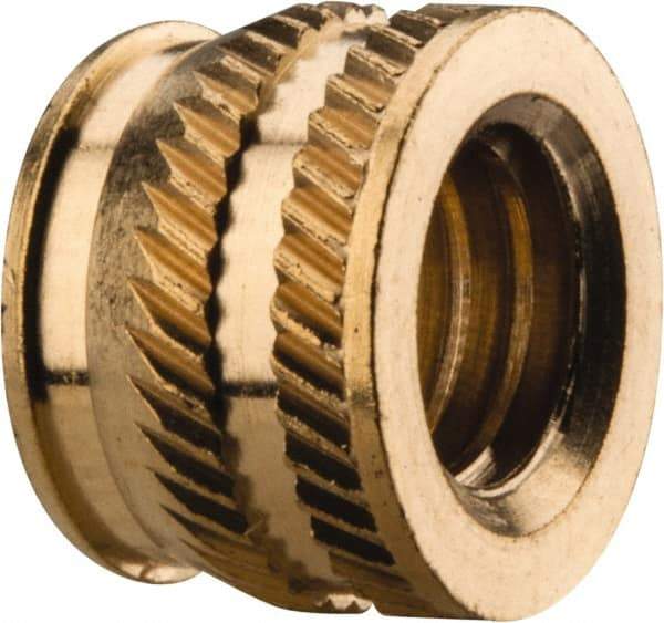 E-Z LOK - 5/16-18, 0.431" Small to 0.448" Large End Hole Diam, Brass Single Vane Tapered Hole Threaded Insert - 15/32" Insert, 0.439" Pilot Diam, 0.335" OAL, 0.245" Min Wall Thickness - Caliber Tooling