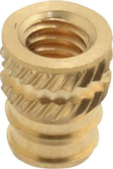 E-Z LOK - #8-32, 0.208" Small to 0.234" Large End Hole Diam, Brass Double Vane Tapered Hole Threaded Insert - 1/4" Insert, 0.212" Pilot Diam, 5/16" OAL, 0.133" Min Wall Thickness - Caliber Tooling