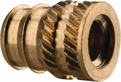 E-Z LOK - #10-24, 0.246" Small to 0.277" Large End Hole Diam, Brass Double Vane Tapered Hole Threaded Insert - 19/64" Insert, 1/4" Pilot Diam, 3/8" OAL, 0.159" Min Wall Thickness - Caliber Tooling