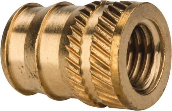 E-Z LOK - 1/4-28, 0.321" Small to 0.363" Large End Hole Diam, Brass Double Vane Tapered Hole Threaded Insert - 3/8" Insert, 0.332" Pilot Diam, 1/2" OAL, 0.194" Min Wall Thickness - Caliber Tooling