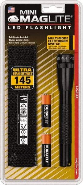 Mag-Lite - White LED Bulb, 97 Lumens, Mini Flashlight - Black Aluminum Body, 2 AA Alkaline Batteries Included - Caliber Tooling