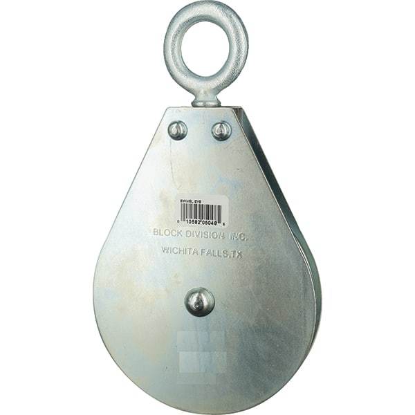 Block Division - 1, 550 Lbs. Load Limit, Swivel Eye Snatch Block - Single Sheave, 3-5/8 Inch Outside Diameter, Wire Rope, 3/8 Inch Diameter, Eye, 1-1/8 Inch Inside Diameter, Carbon Steel, Zinc Plated Finish - Caliber Tooling