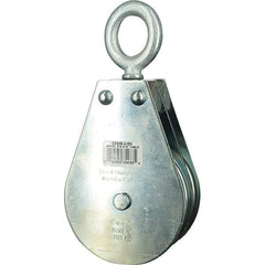 Block Division - 1, 550 Lbs. Load Limit, Swivel Eye Snatch Block - Double Sheave, 3-3/4 Inch Outside Diameter, Wire Rope, 5/16 Inch Diameter, Eye, 1-3/16 Inch Inside Diameter, Carbon Steel, Zinc Plated Finish - Caliber Tooling