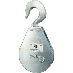 Block Division - 1, 550 Lbs. Load Limit, Swivel Hook Block - Single Sheave, 3-3/4 Inch Outside Diameter, Wire Rope, 5/16 Inch Diameter, Eye, 9/16 Inch Inside Diameter, Carbon Steel, Zinc Plated Finish - Caliber Tooling