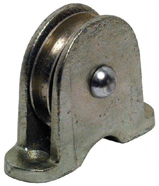 Value Collection - Single Closed Upright Mount Guidance Pulley - Sheave, 2 Inch Outside Diameter, Wire Rope, 1/4 Inch Diameter, 0.209 Inch to 0.22 Inch Mounting Hole Diameter Iron, Galvanized Finish - Caliber Tooling