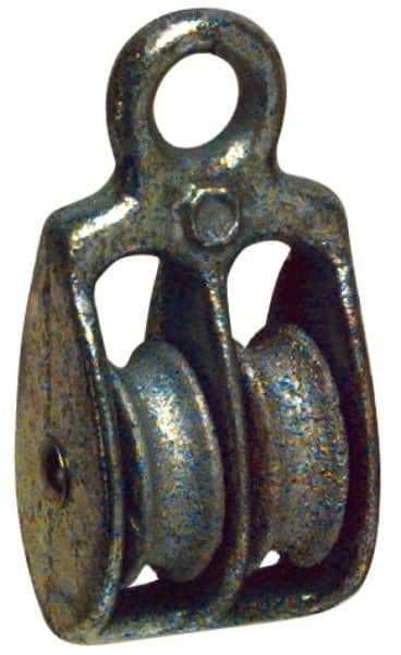 Value Collection - Rigid Eye Double Sheave Pulley - Sheave, 1-1/2 Inch Outside Diameter, Fibrous Rope, 3/8 Inch Diameter, Malleable Iron, Galvanized Finish - Caliber Tooling