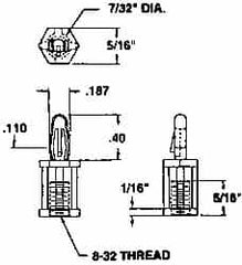 Made in USA - #8-32 Thread, 3/4" Body Length, Nylon Screw Mount - 5/16" Width Across Flats - Caliber Tooling