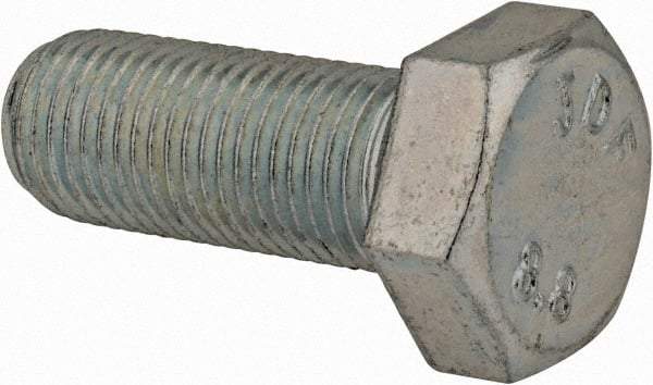 Value Collection - M12x1.25mm Metric Fine, 30mm Length Under Head Hex Head Cap Screw - Fully Threaded, Grade 8.8 Steel, Zinc-Plated Finish, 19mm Hex - Caliber Tooling