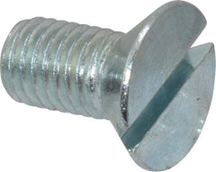 Value Collection - 1/4-28 UNF, 1/2" OAL Slotted Drive Machine Screw - Flat Head, Grade J82 Steel, Zinc-Plated Finish, Without Washer - Caliber Tooling