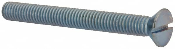 Value Collection - 3/8-16 UNC, 3-1/2" OAL Slotted Drive Machine Screw - Flat Head, Grade 2 Steel, Zinc-Plated Finish, Without Washer - Caliber Tooling