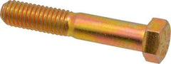 Made in USA - 7/16-14 UNC, 2-1/2" Length Under Head Hex Head Cap Screw - Partially Threaded, Grade 8 Alloy Steel, Zinc Yellow Dichromate Finish, 5/8" Hex - Caliber Tooling