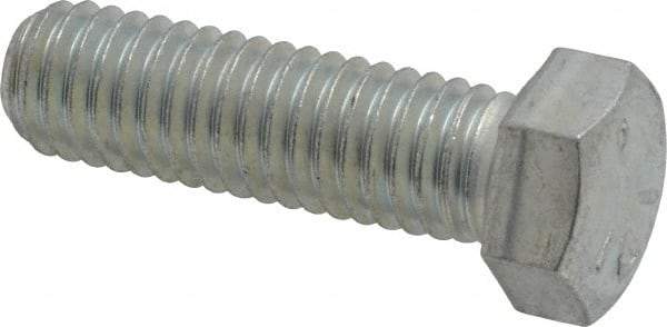 Made in USA - 7/16-14 UNC, 1-1/2" Length Under Head Hex Head Cap Screw - Partially Threaded, Grade 5 Steel, Zinc-Plated Finish, 5/8" Hex - Caliber Tooling