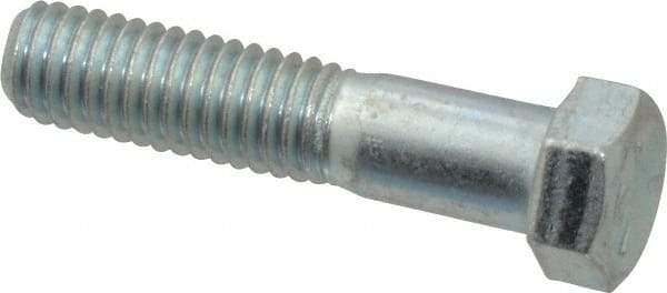 Made in USA - 7/16-14 UNC, 2" Length Under Head Hex Head Cap Screw - Partially Threaded, Grade 5 Steel, Zinc-Plated Finish, 5/8" Hex - Caliber Tooling