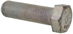 Made in USA - 9/16-18 UNF, 2" Length Under Head Hex Head Cap Screw - Fully Threaded, Grade 5 Steel, Zinc-Plated Finish, 13/16" Hex - Caliber Tooling