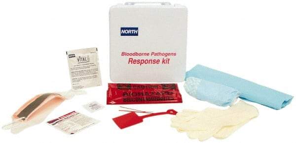 North - 17 Piece, 1 Person, Bloodborne Pathogen Kit - 9-1/2" Wide x 2-5/8" Deep x 9-1/2" High, Plastic Case - Caliber Tooling