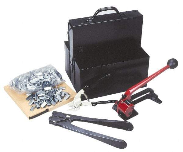 Value Collection - 200 Inch Long x 3/4 Inch Wide, Strapping Kit - Contains 2 Coils, 500 Seals, Steel Strap Cutter, Sealing Tool, Tensioner and Heavy Duty Reusable Dispenser - Caliber Tooling