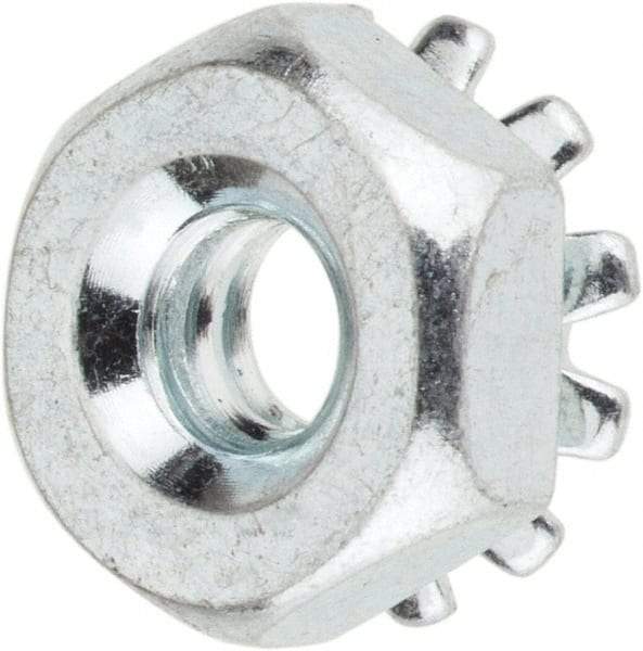 Value Collection - #6-32, Zinc Plated, Steel Hex Nut with External Tooth Washer - 11/32" Washer Diam, 5/16" Width Across Flats - Caliber Tooling