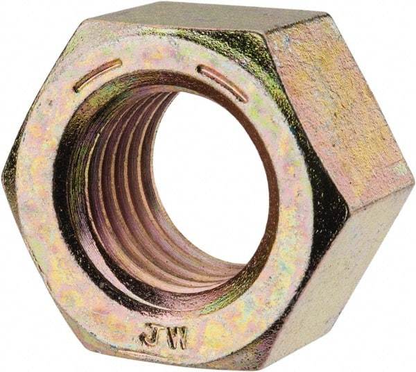 Value Collection - 1-1/8 - 7 UNC Steel Right Hand Hex Nut - 1-11/16" Across Flats, 31/32" High, Zinc Yellow Dichromate Finish - Caliber Tooling