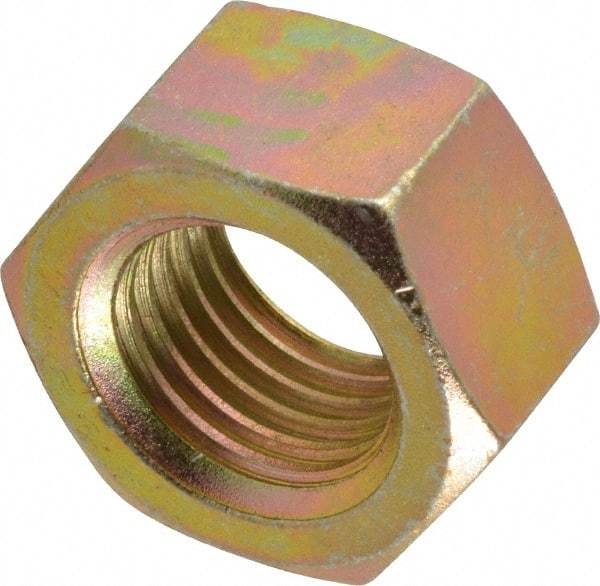 Value Collection - 1-1/4 - 7 UNC Steel Right Hand Hex Nut - 1-7/8" Across Flats, 1-1/16" High, Zinc Yellow Dichromate Finish - Caliber Tooling